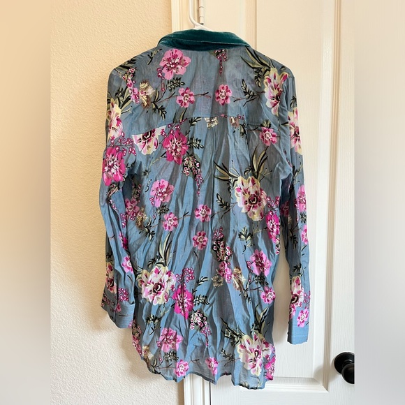 Aratta Silent Journey long sleeve blouse floral embroidered blue size medium - Picture 3 of 8